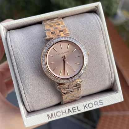 Michael Kors Women’s Watch Stainless Steel Rose Gold Strap With Rose Gold Dial And Crystals MK3366