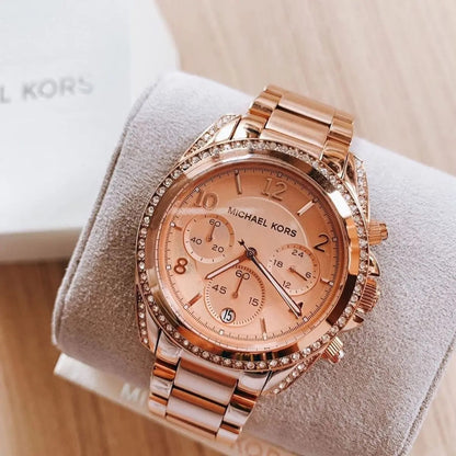 Michael Kors Women’s Watch Stainless Steel Rose Gold Strap With Rose Gold Dial And Crystals MK5263