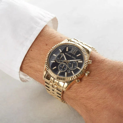Michael Kors Men’s Watch Stainless Steel Gold Strap With Black Dial MK8286