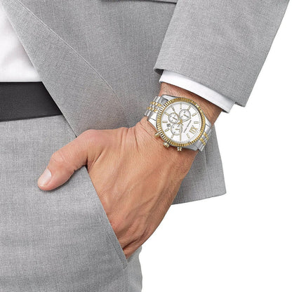 Michael Kors Men’s Watch Two-Tone Silver And Gold Strap With Silver Dial MK8344