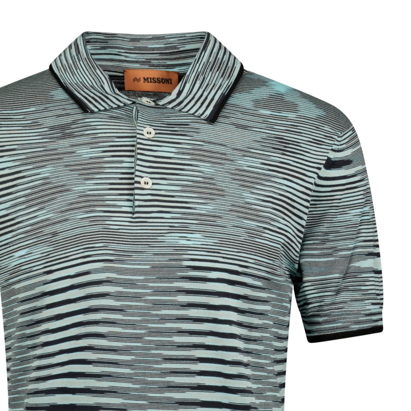 Missoni 3 Button Up Short Sleeve Polo Shirt Mixed Light Blue