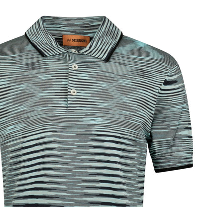 Missoni 3 Button Up Short Sleeve Polo Shirt Mixed Light Blue