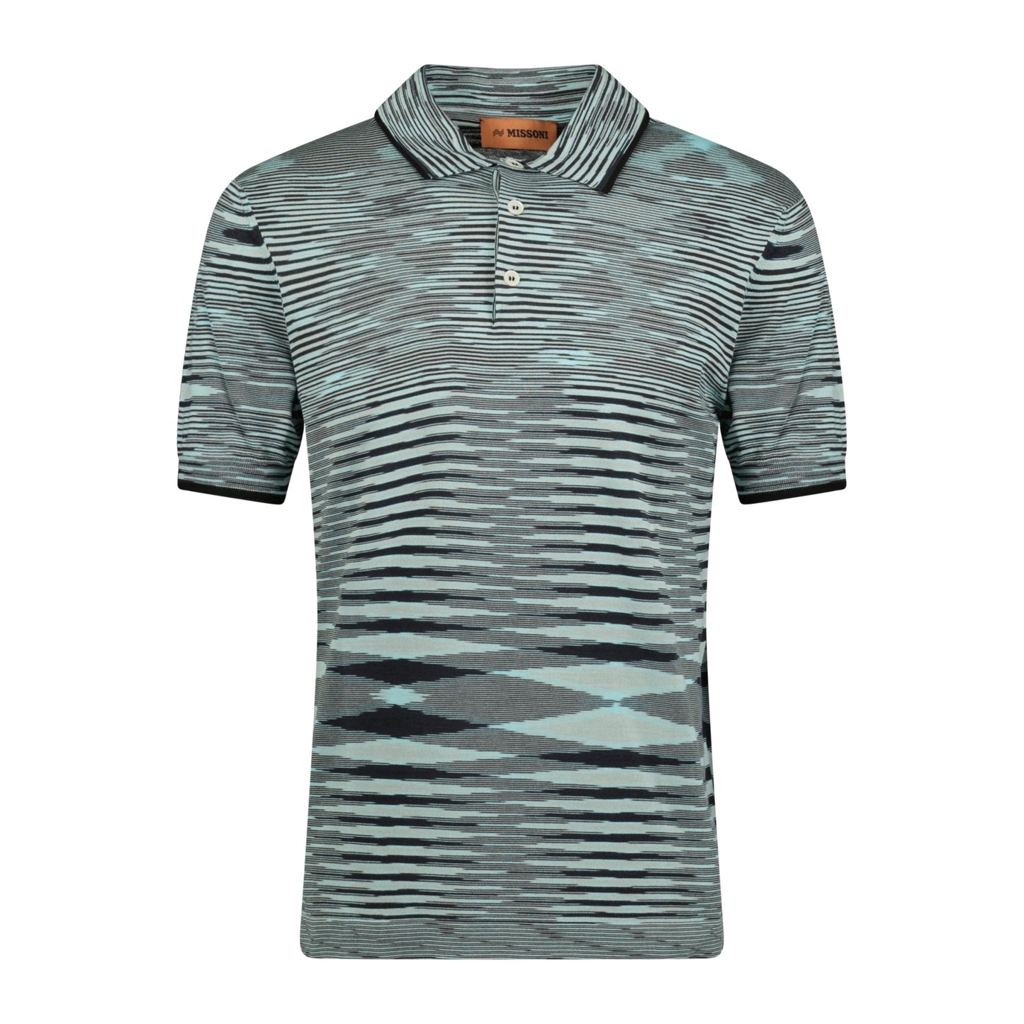Missoni 3 Button Up Short Sleeve Polo Shirt Mixed Light Blue