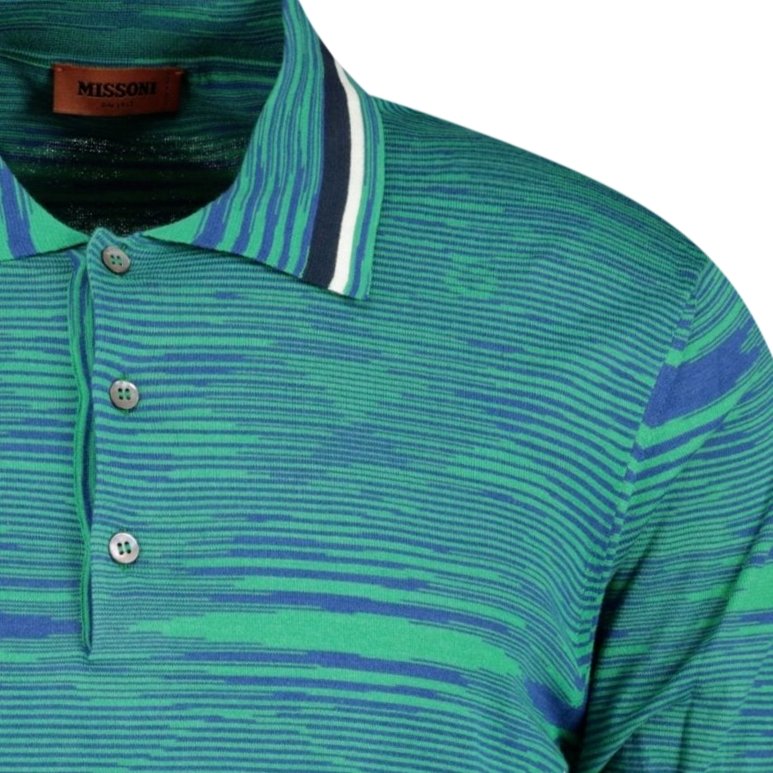 Missoni Short Sleeve Knitted Collar Neck Polo T-Shirt Teal