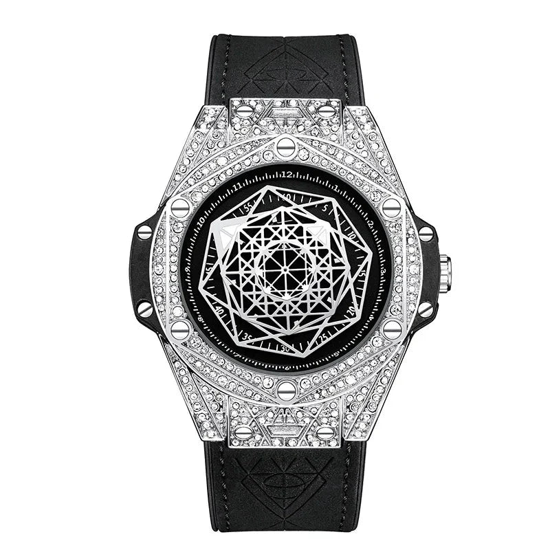 ONOLA Waterproof Sports Watch for Men - Quartz Diamond Clock with Leather Belt