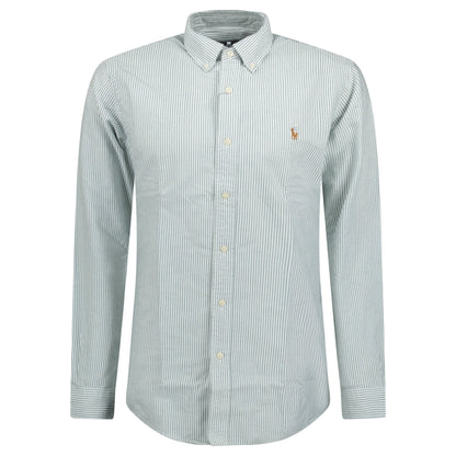 Polo Ralph Lauren Custom Fit Striped Stretch Oxford Shirt Green & White