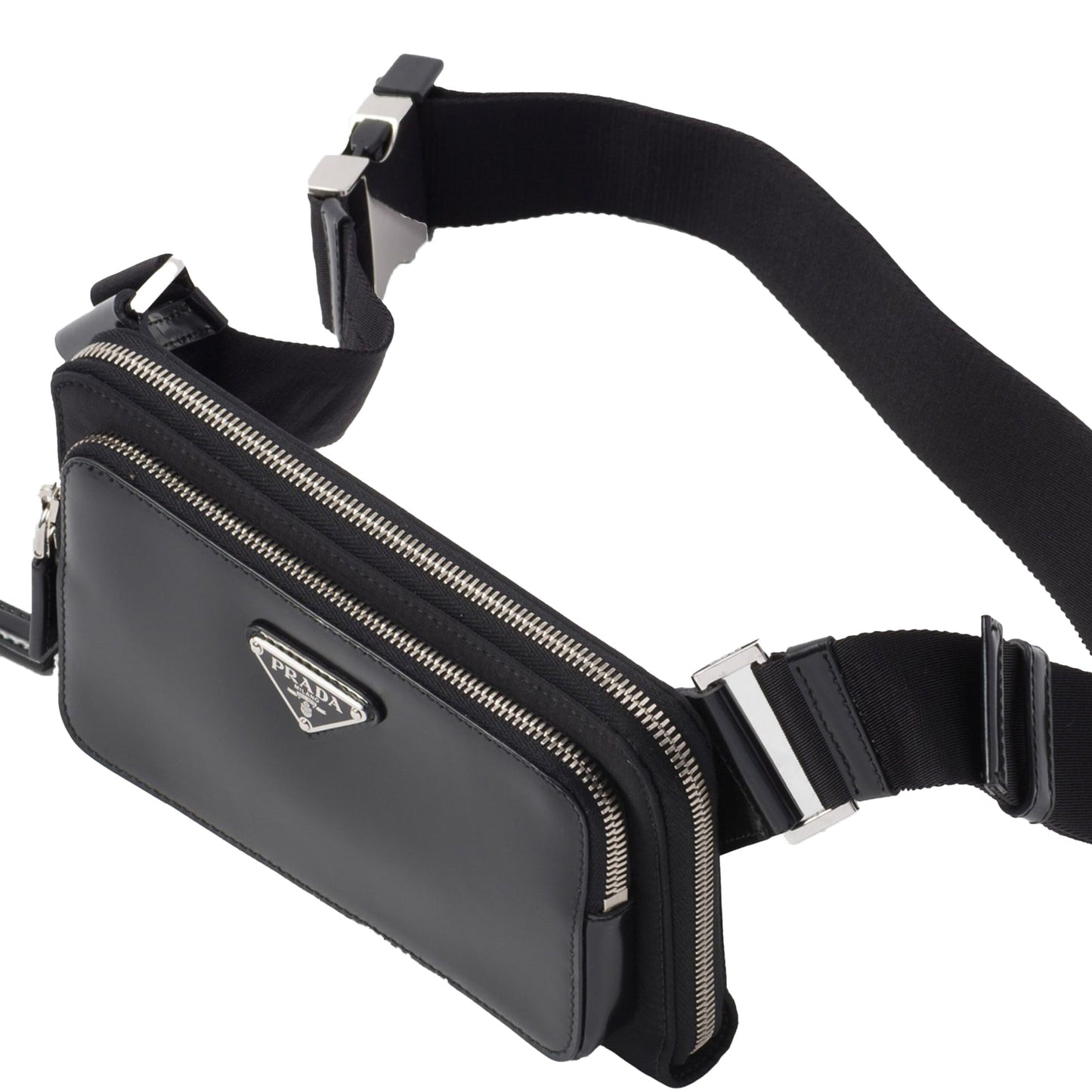 Prada Metal Logo Leather Belt Bag Black