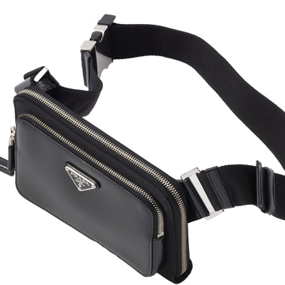 Prada Metal Logo Leather Belt Bag Black