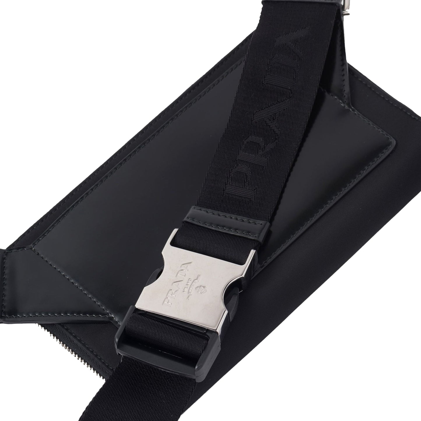 Prada Metal Logo Leather Belt Bag Black