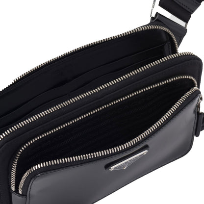 Prada Metal Logo Leather Belt Bag Black