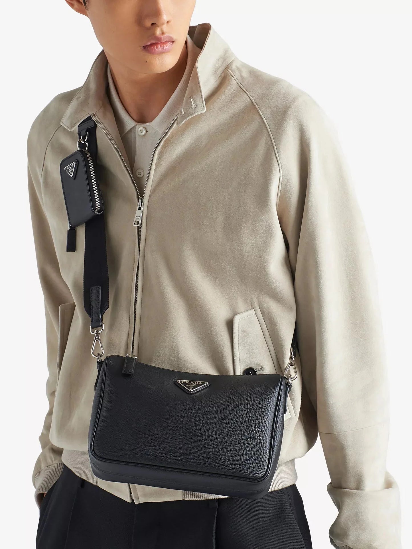 Prada Saffiano-Leather Shoulder Bag in Black
