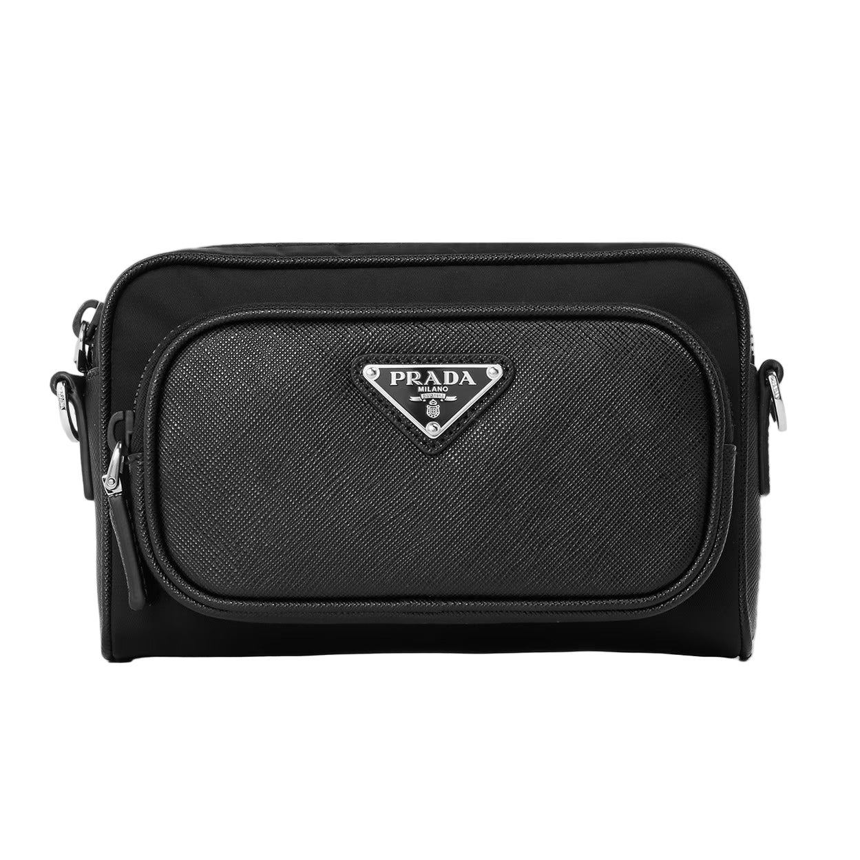 Prada Shoulder Bag in Black Re-Nylon and Saffiano Leather