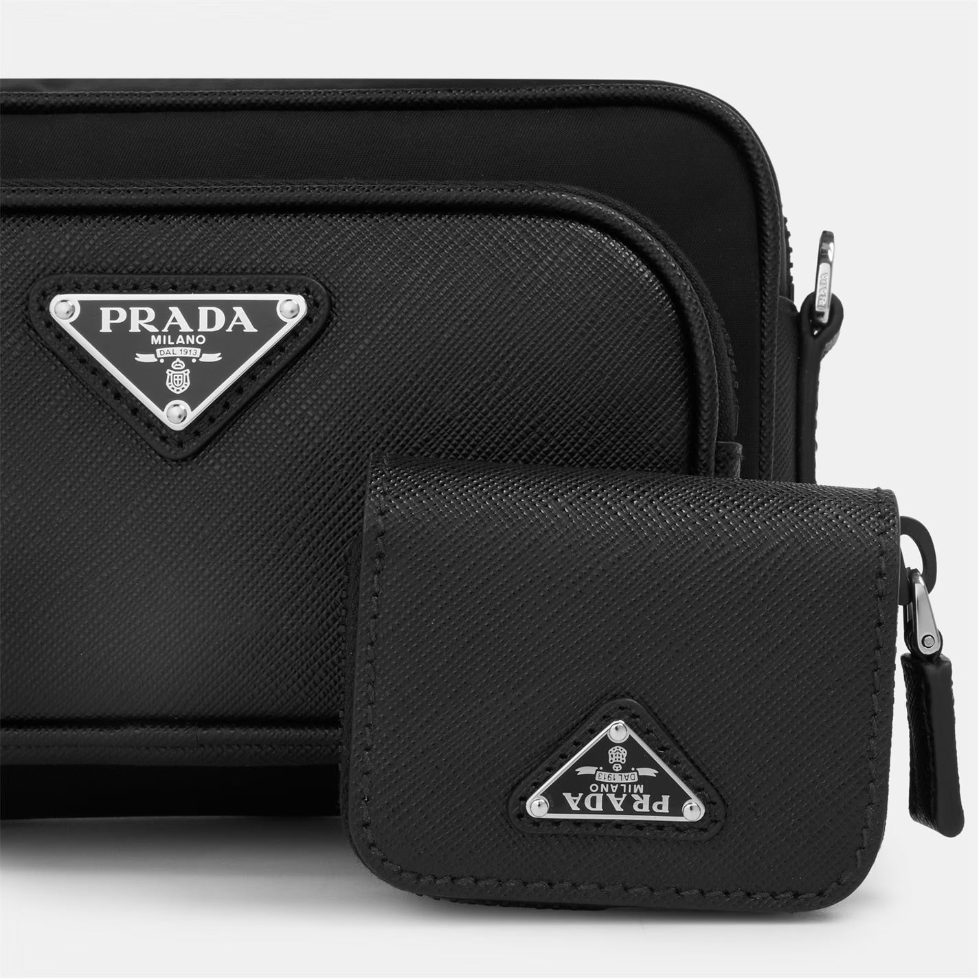 Prada Shoulder Bag in Black Re-Nylon and Saffiano Leather