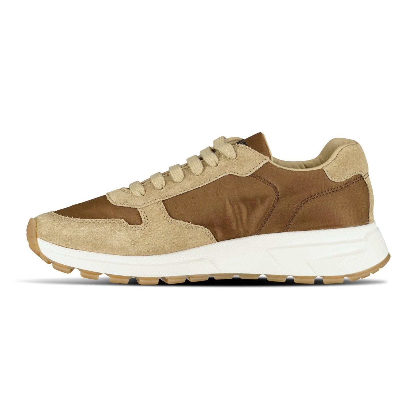 Prada Prax 01 Triangle Logo Suede Trainers Brown & Beige