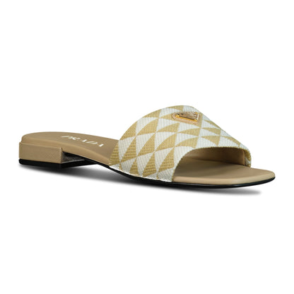 Prada Triangle Logo Flat Mule Gold & White