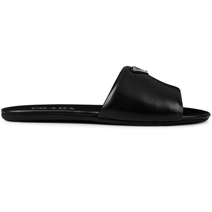 Prada Triangle Logo Puffer Sliders Black