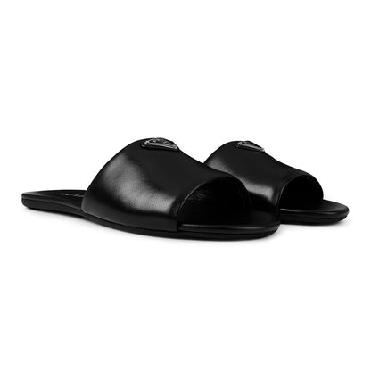 Prada Triangle Logo Puffer Sliders Black