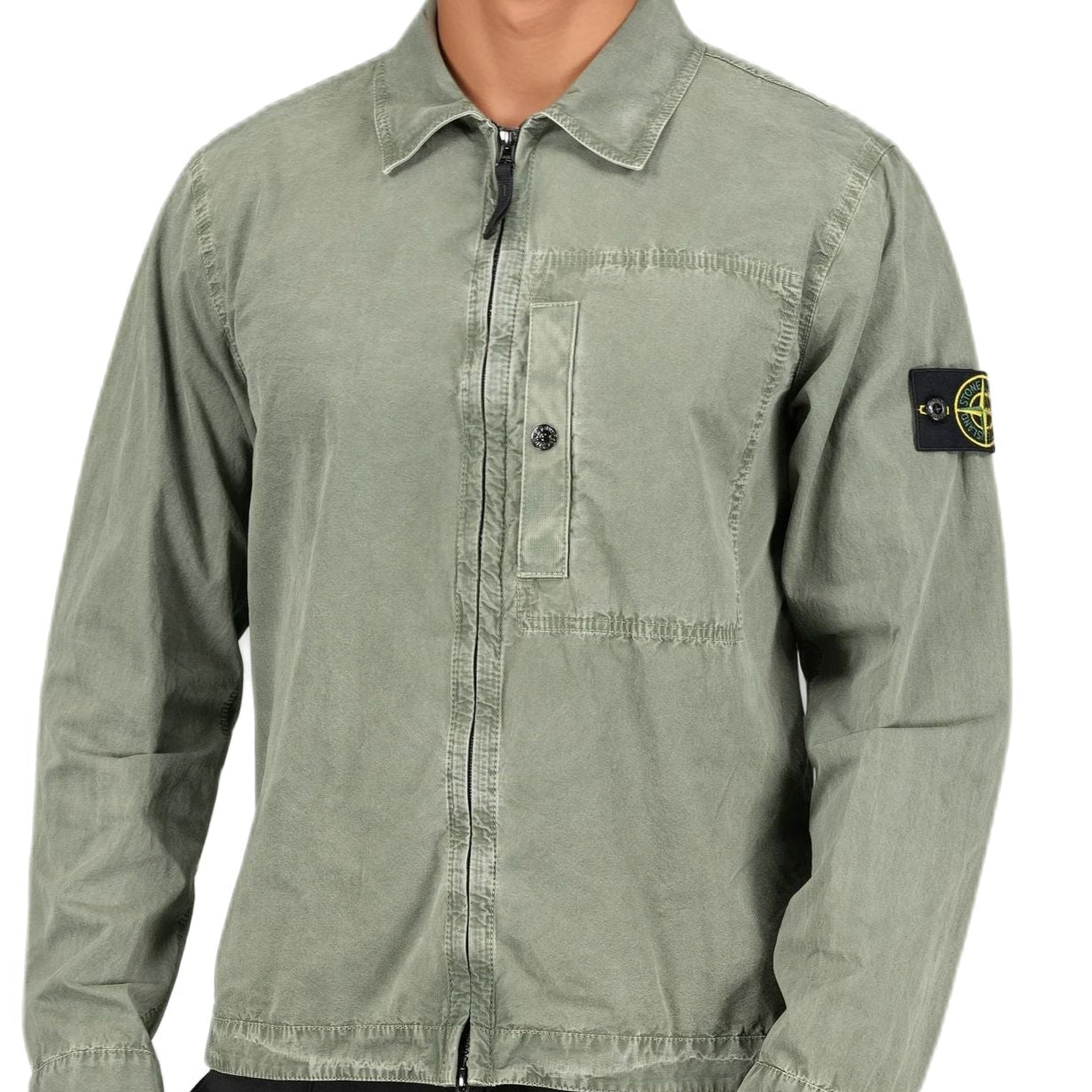Stone Island Brushed 'Old Effect' Cotton Overshirt Musk Green