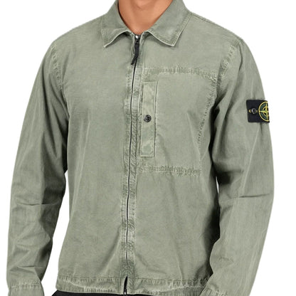 Stone Island Brushed 'Old Effect' Cotton Overshirt Musk Green