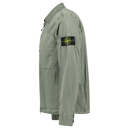 Stone Island Brushed 'Old Effect' Cotton Overshirt Musk Green