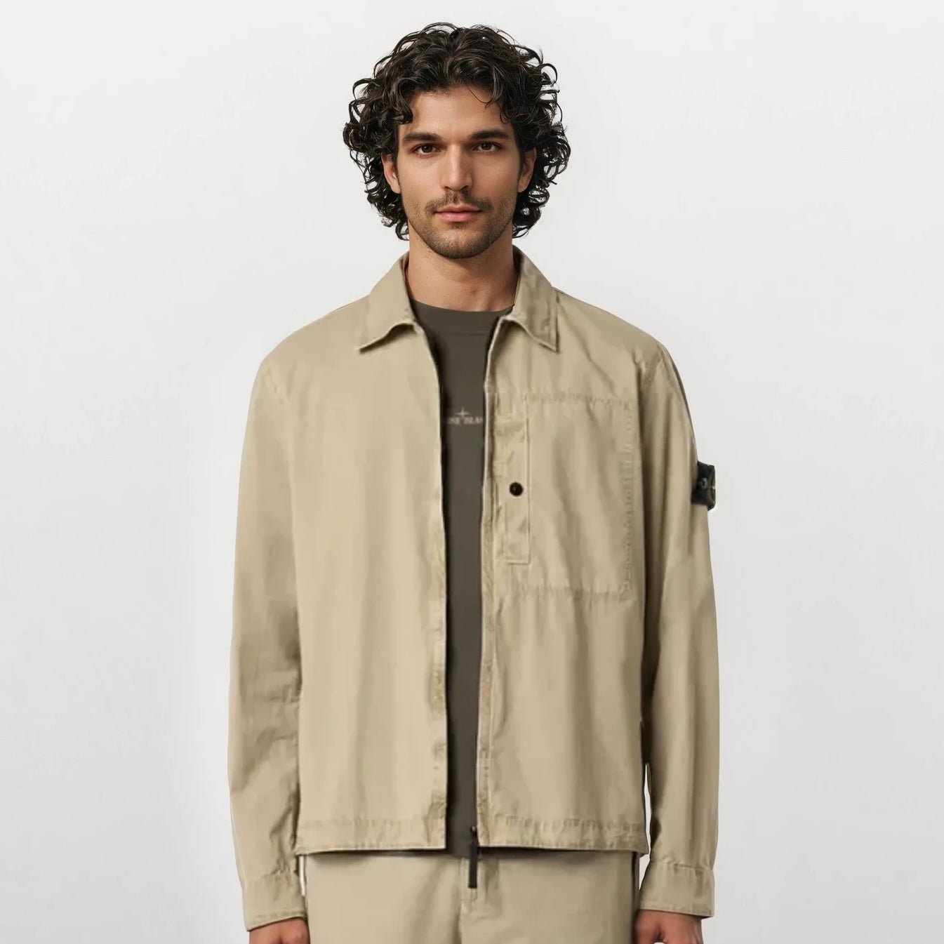 Stone Island Brushed Organic Cotton Canvas Overshirt in Desert