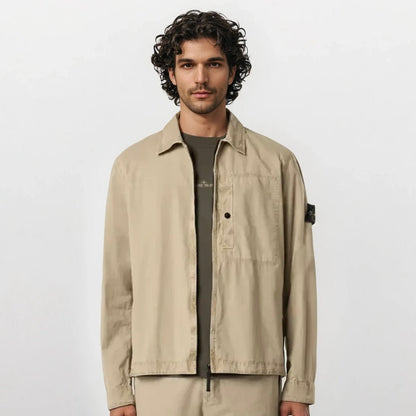 Stone Island Brushed Organic Cotton Canvas Overshirt in Desert