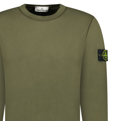 Stone Island Compass Badge Organic Cotton Crewneck Sweatshirt Military Green
