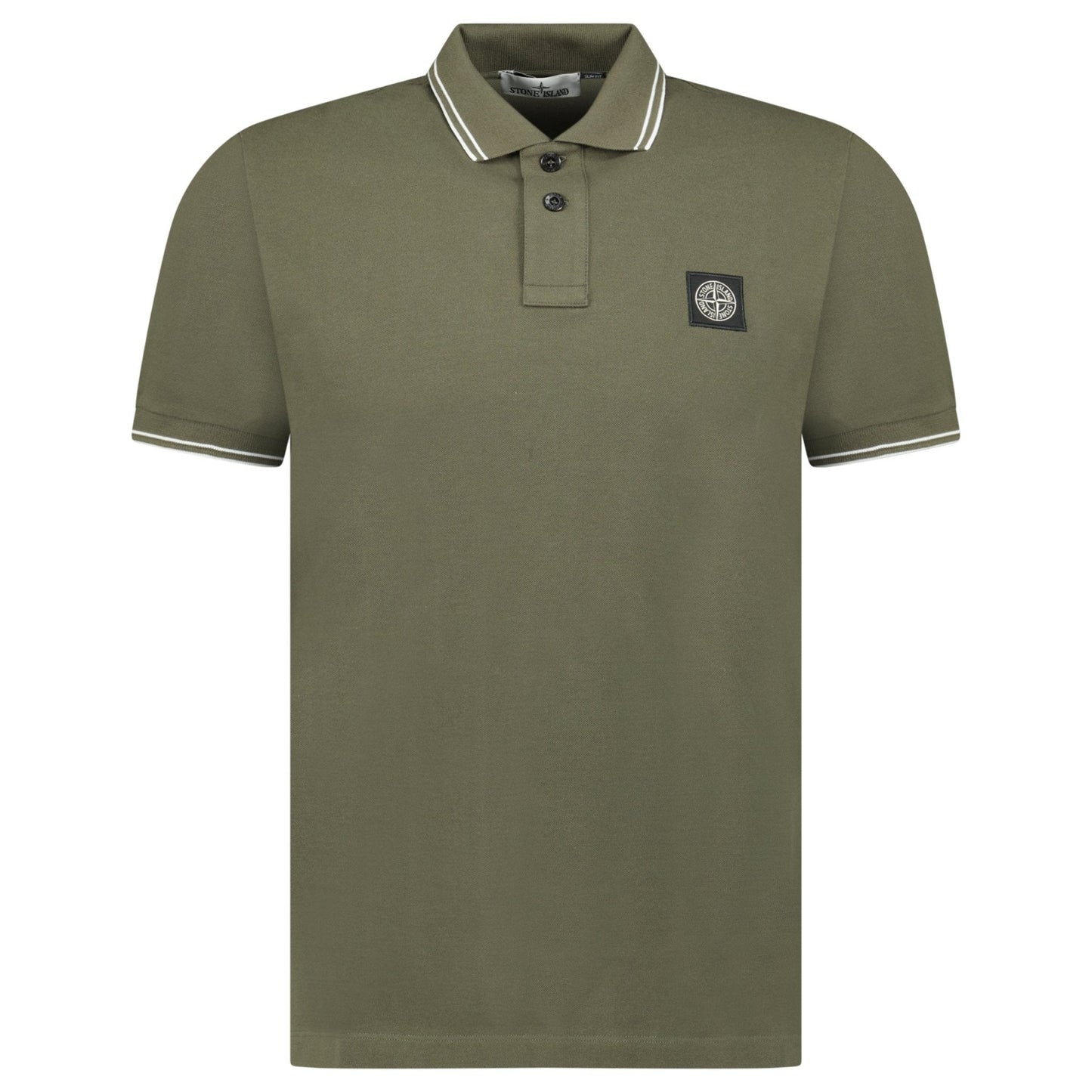 Stone Island Stripe Collar Polo T-Shirt Slim Fit Military Green