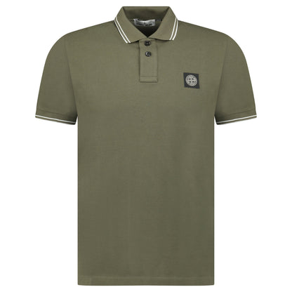 Stone Island Stripe Collar Polo T-Shirt Slim Fit Military Green