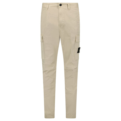 Stone Island Stretch Organic Broken Twill Cotton 'OLD' Effect Cargo Trousers in Beige