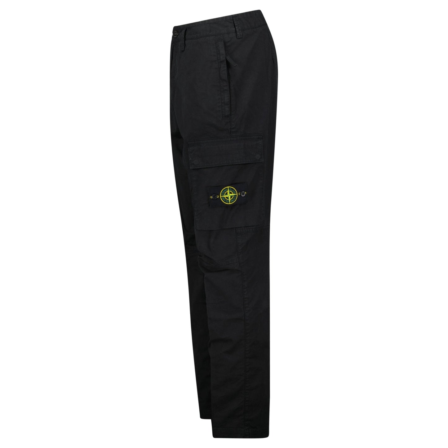 Stone Island Stretch Organic Broken Twill Cotton 'OLD' Effect Cargo Trousers in Black
