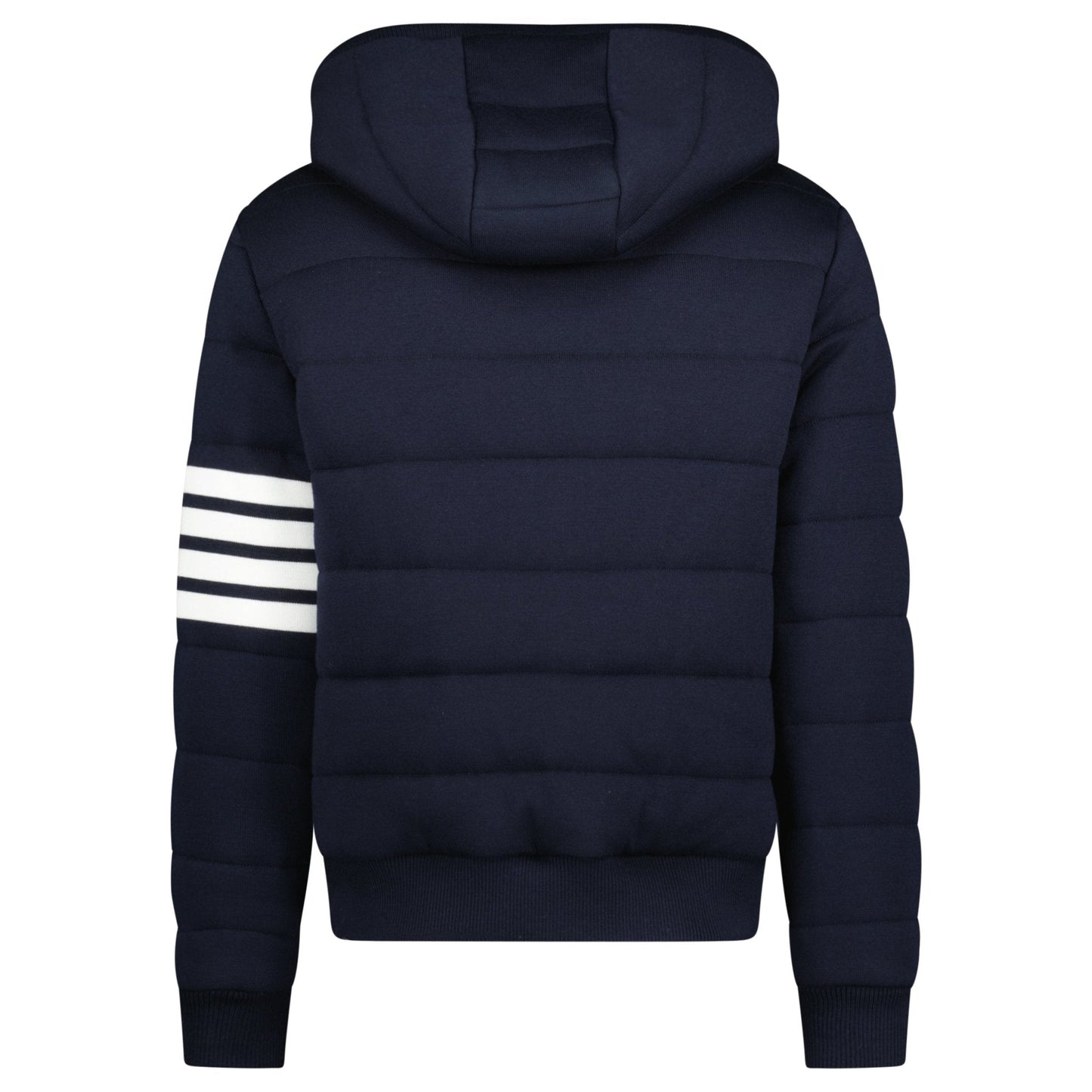Thom Browne Merino Wool Jersey Stitch Padded 4-Bar Zip-Up Hoodie in Navy