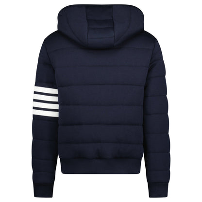 Thom Browne Merino Wool Jersey Stitch Padded 4-Bar Zip-Up Hoodie in Navy