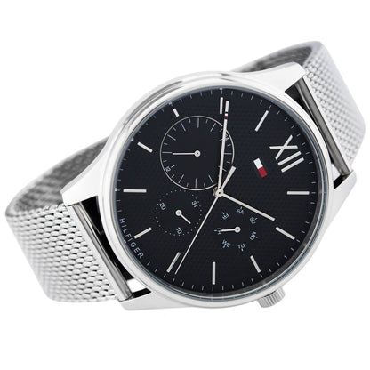 Tommy Hilfiger Men’s Watch Silver Mesh Band With Black Dial 1791415