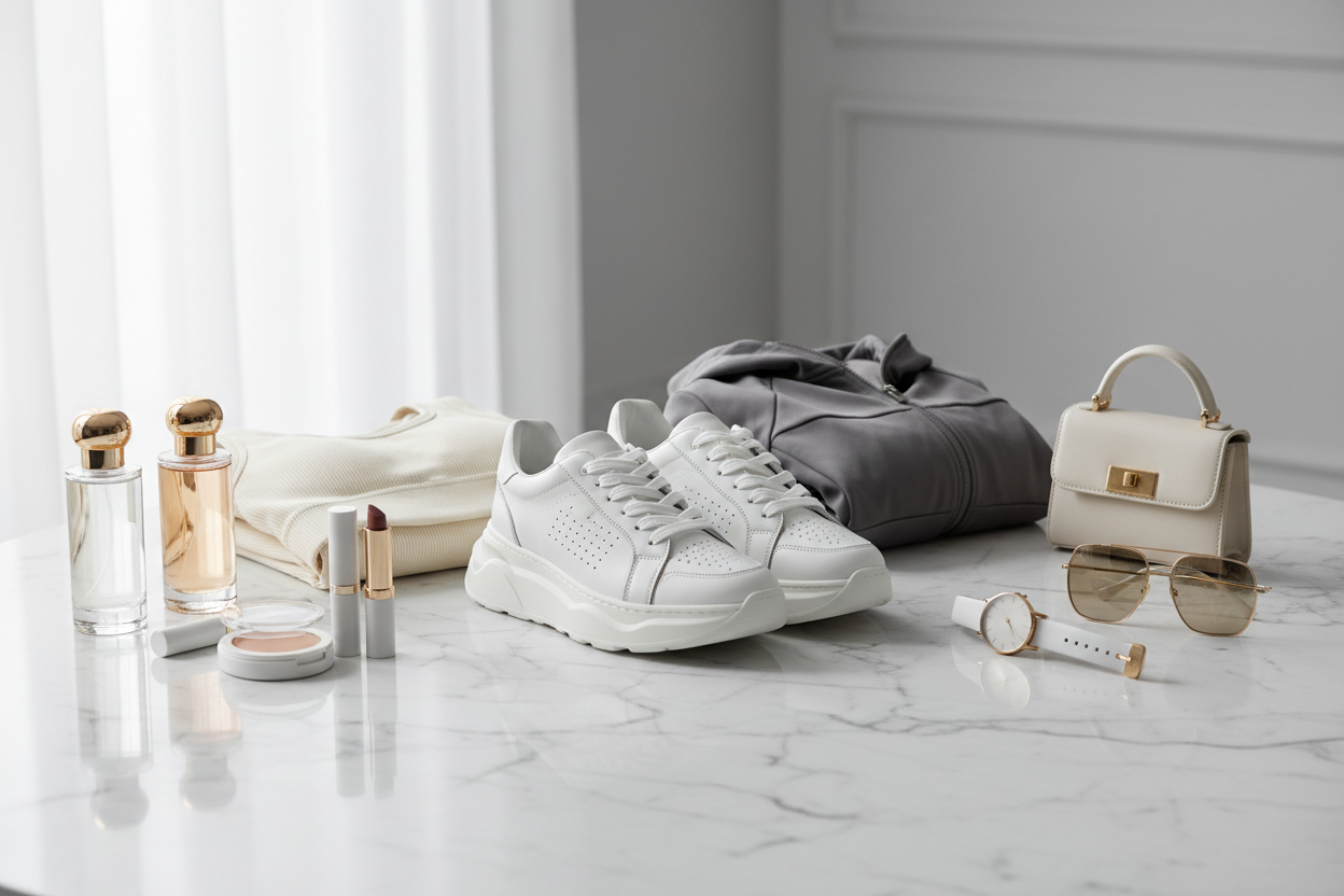 trendora is a modern lifestyle store offering a curated mix of trainers, activewear, fragrances, designer pieces, and cosmetics. The brand blends fashion and beauty under one unified identity that feels premium, modern, and accessible