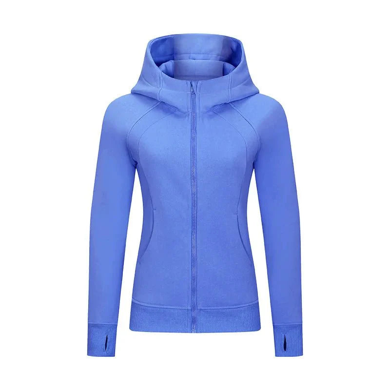 Sports Wear Hoodie Jacket for Women With Thick Zipper - Full Zip Fitness Coat Running Sweater WDQ028