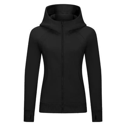 Sports Wear Hoodie Jacket for Women With Thick Zipper - Full Zip Fitness Coat Running Sweater WDQ028