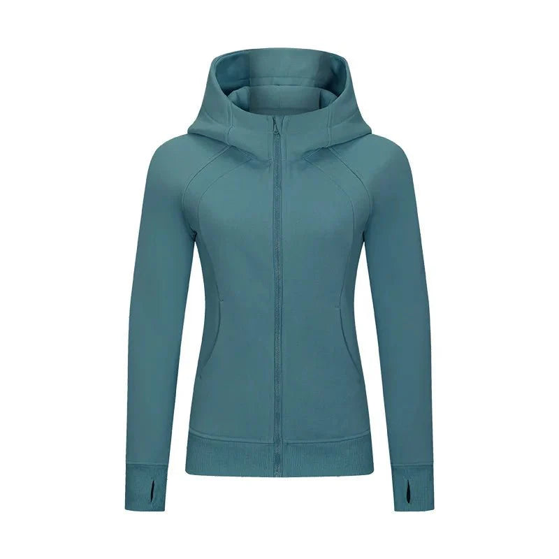 Sports Wear Hoodie Jacket for Women With Thick Zipper - Full Zip Fitness Coat Running Sweater WDQ028