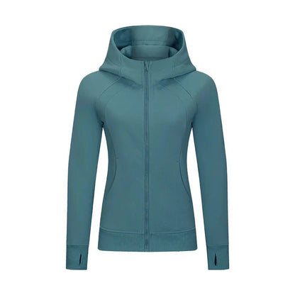 Sports Wear Hoodie Jacket for Women With Thick Zipper - Full Zip Fitness Coat Running Sweater WDQ028