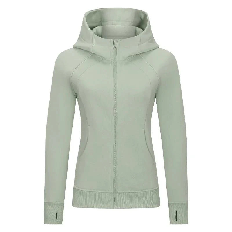 Sports Wear Hoodie Jacket for Women With Thick Zipper - Full Zip Fitness Coat Running Sweater WDQ028
