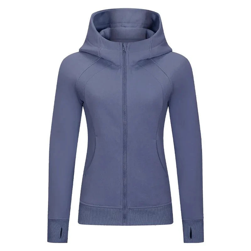 Sports Wear Hoodie Jacket for Women With Thick Zipper - Full Zip Fitness Coat Running Sweater WDQ028