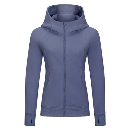 Sports Wear Hoodie Jacket for Women With Thick Zipper - Full Zip Fitness Coat Running Sweater WDQ028