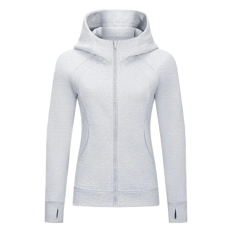 Sports Wear Hoodie Jacket for Women With Thick Zipper - Full Zip Fitness Coat Running Sweater WDQ028