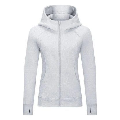 Sports Wear Hoodie Jacket for Women With Thick Zipper - Full Zip Fitness Coat Running Sweater WDQ028
