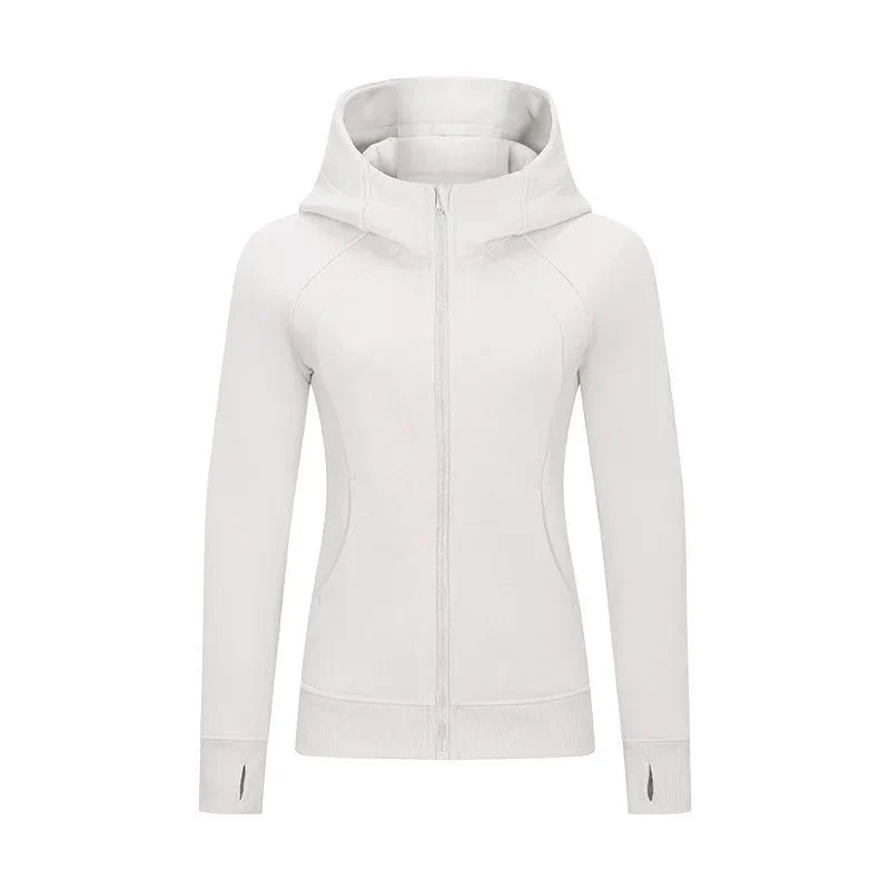 Sports Wear Hoodie Jacket for Women With Thick Zipper - Full Zip Fitness Coat Running Sweater WDQ028