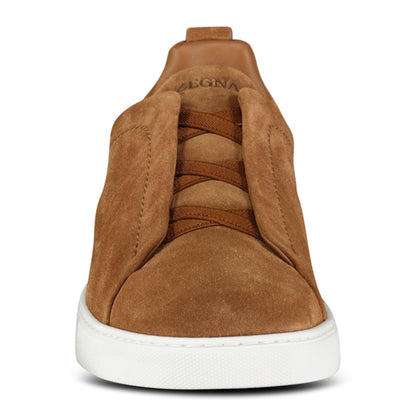 Zegna Triple Stitch Trainers Tobacco Brown Suede
